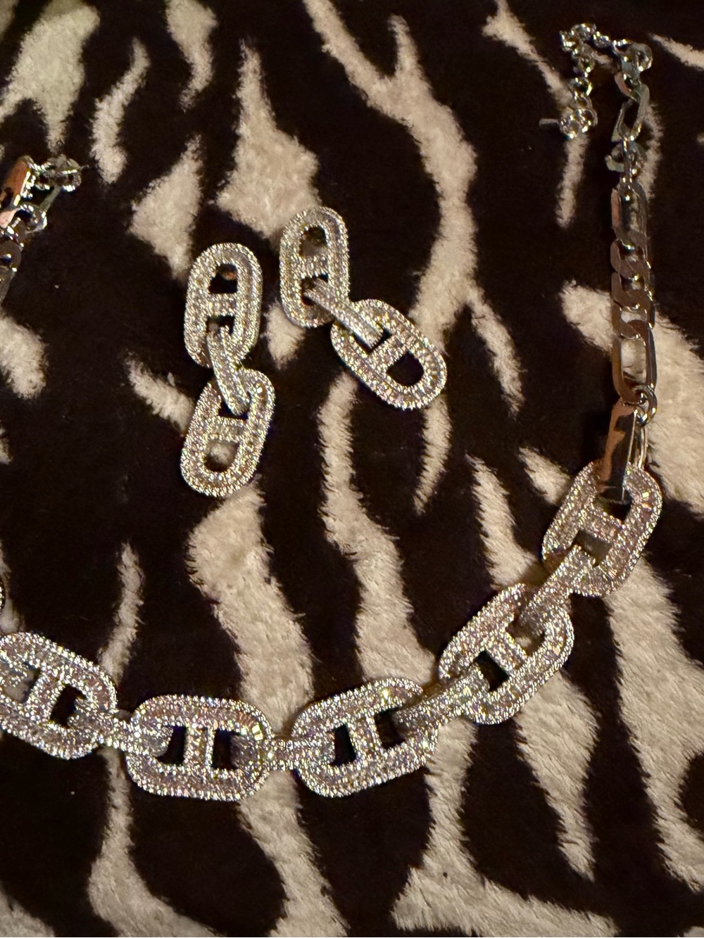 Sparkling Silver Crystal Link Necklace and Earrings Set